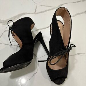 Women's Ankle Strap Faux Suede Open Toe Lace-up High Heels size 7